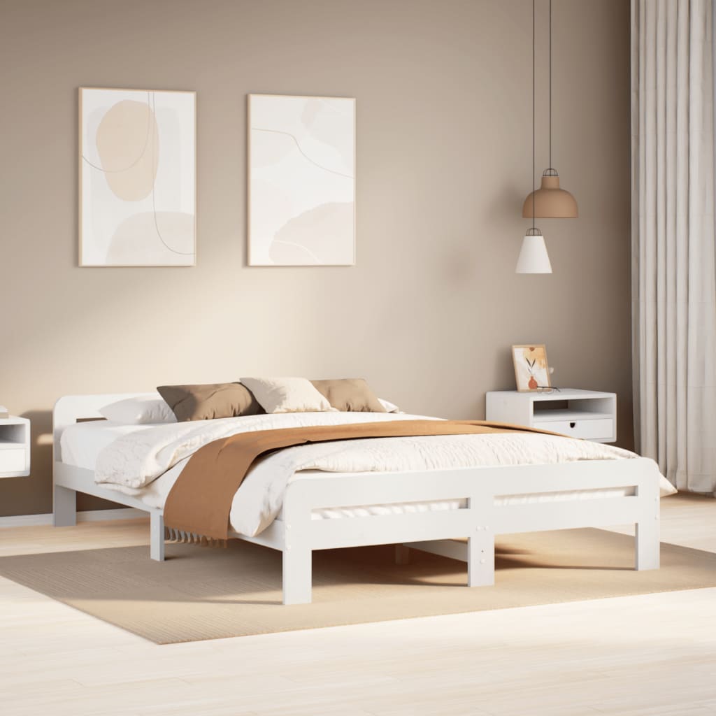 Bedframe zonder matras massief grenenhout wit 140x200 cm – afbeelding 1