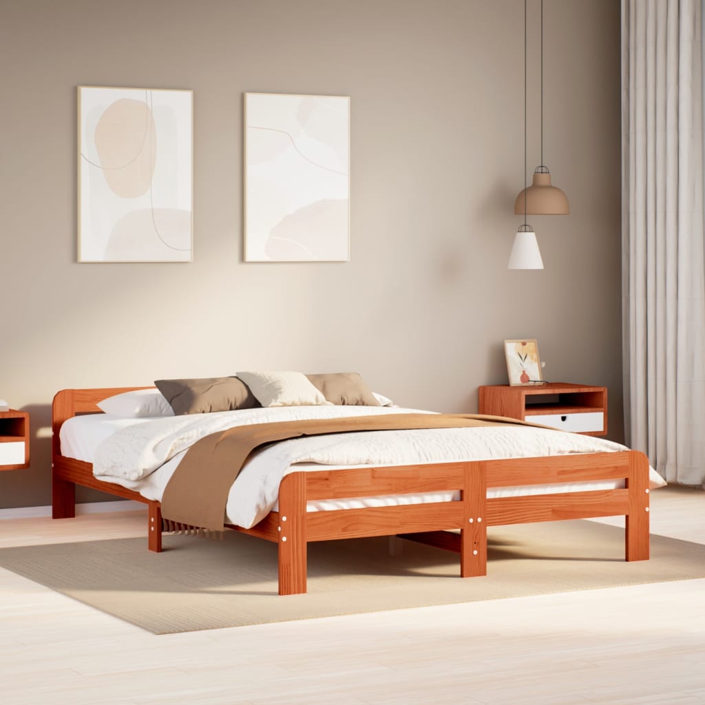 Bedframe zonder matras massief grenenhout wasbruin 140x200 cm – afbeelding 1