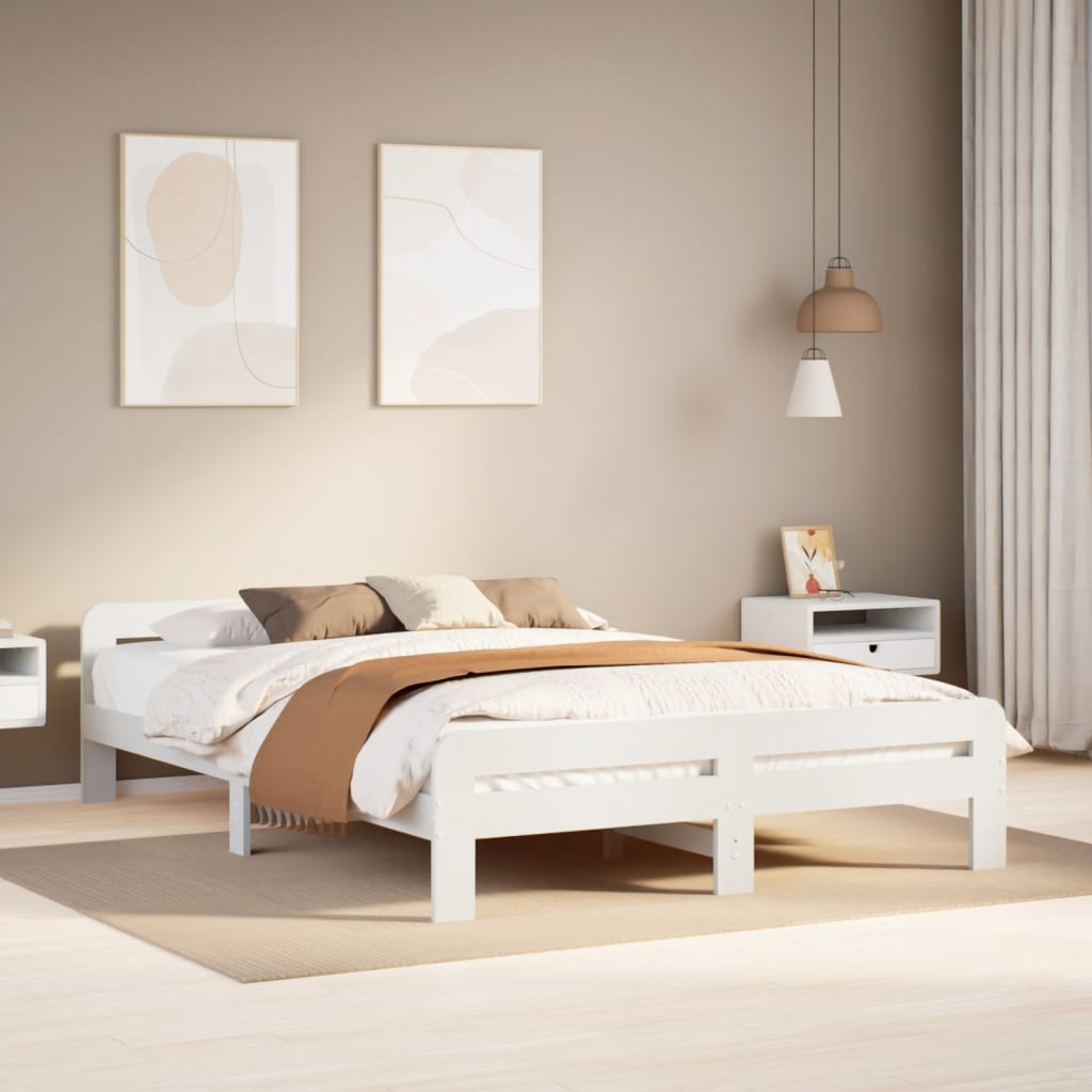 Bedframe zonder matras massief grenenhout wit 140x190 cm – afbeelding 1