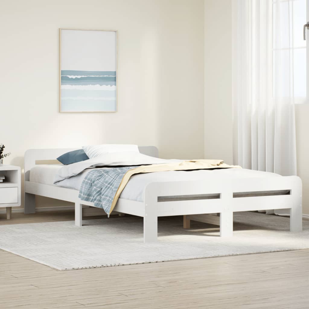 Bedframe zonder matras massief grenenhout wit 135x190 cm – afbeelding 1