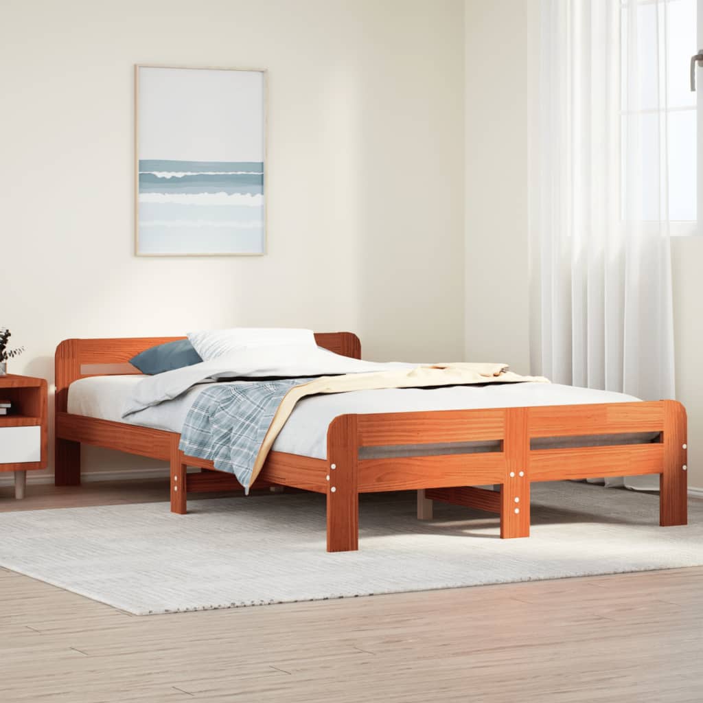Bedframe zonder matras massief grenenhout wasbruin 135x190 cm – afbeelding 1