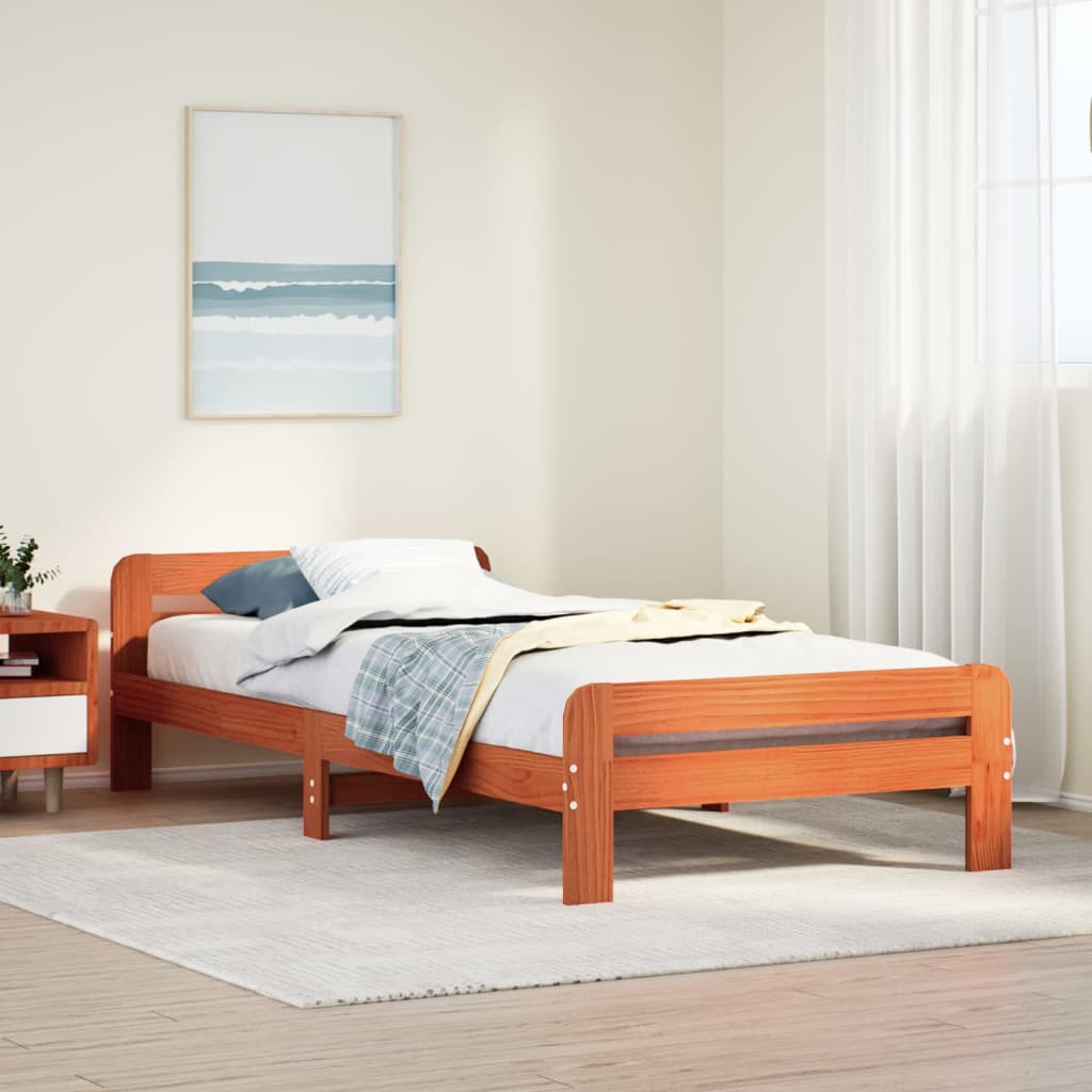 Bedframe zonder matras massief grenenhout wasbruin 75x190 cm – afbeelding 1