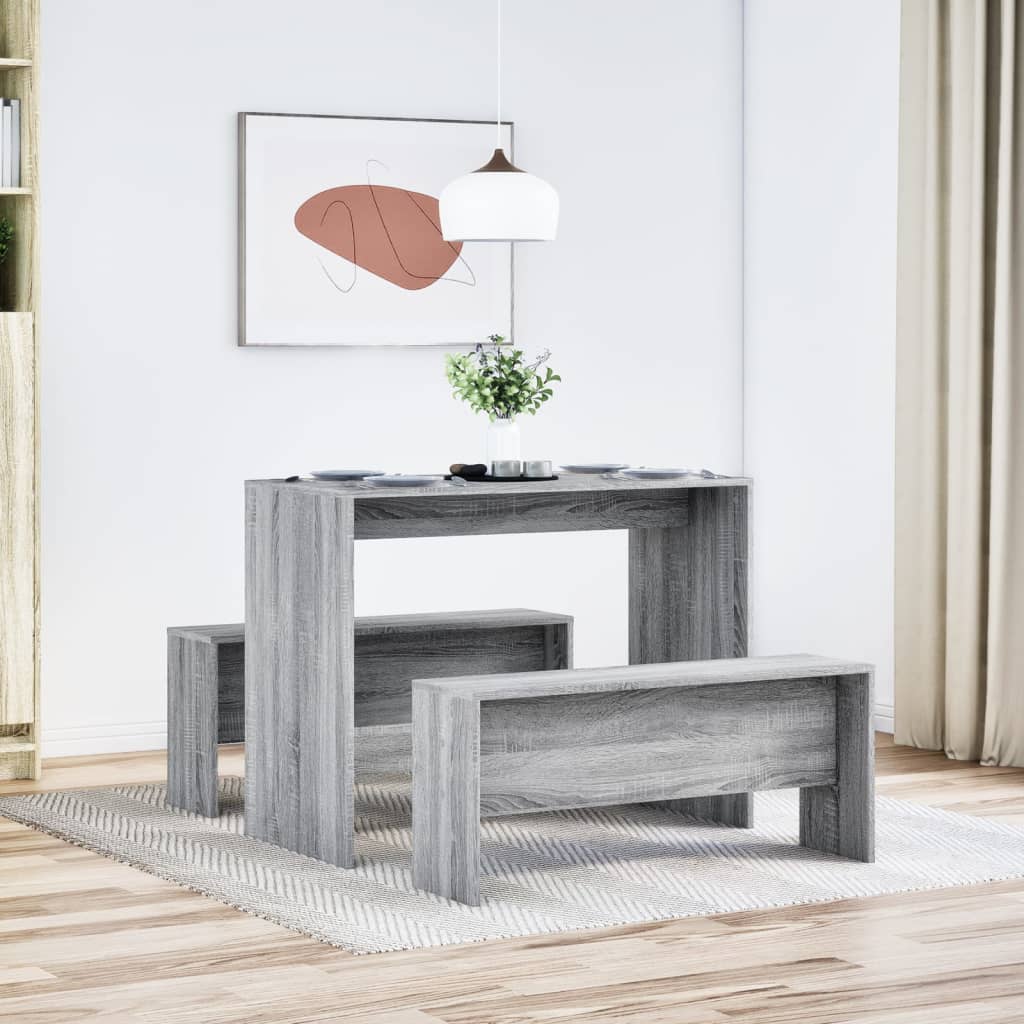 3-delige Eettafel en bankenset bewerkt hout grijs sonoma eiken – afbeelding 3