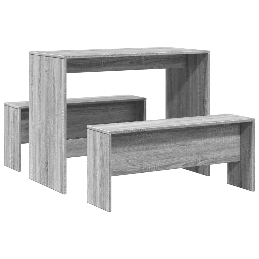 3-delige Eettafel en bankenset bewerkt hout grijs sonoma eiken – afbeelding 6