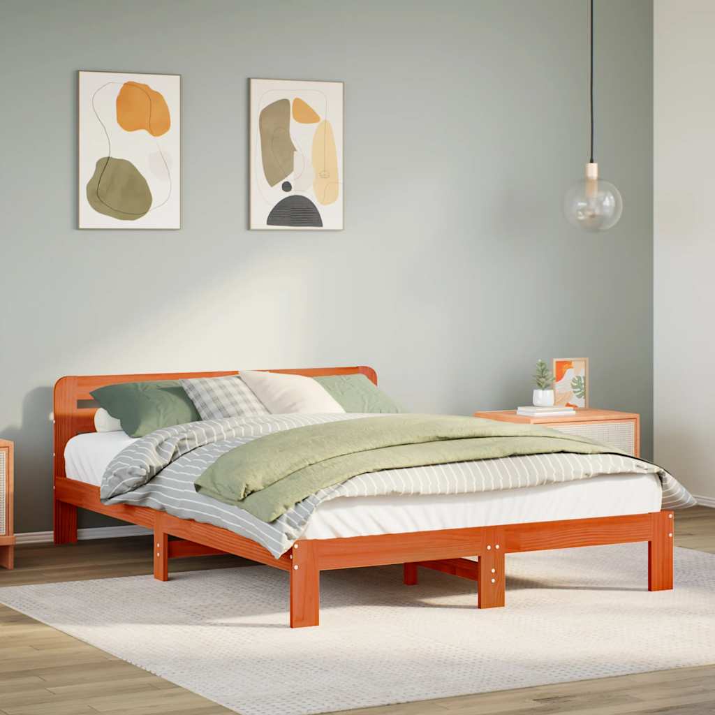 Bedframe zonder matras massief grenenhout wasbruin 150x200 cm – afbeelding 1