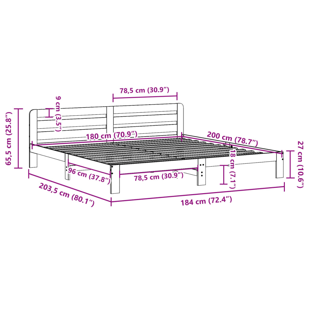 Bedframe zonder matras massief grenenhout 180x200 cm – afbeelding 9