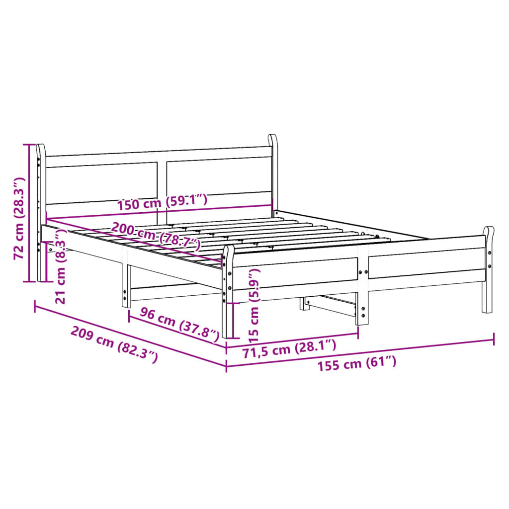 Bedframe zonder matras massief grenenhout 150x200 cm – afbeelding 9