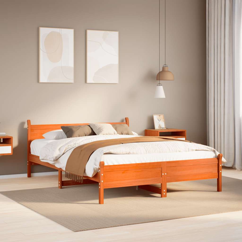 Bed met matras massief grenenhout wasbruin 140x190 cm – afbeelding 1