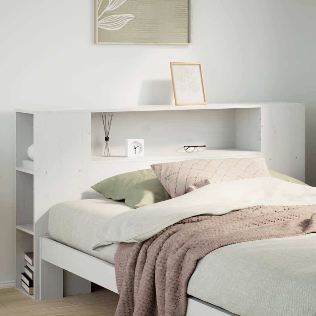 Hoofdbord met opbergruimte 160 cm massief grenenhout wit – afbeelding 1