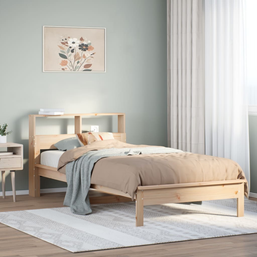 Bed met boekenkast zonder matras massief grenenhout 90x190 cm – afbeelding 1