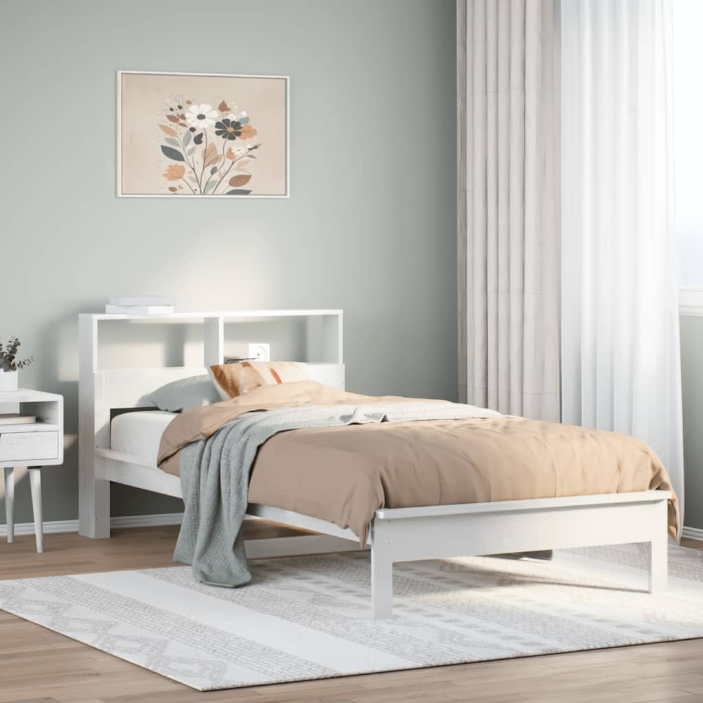 Bed met boekenkast zonder matras grenenhout wit 90x190 cm – afbeelding 1