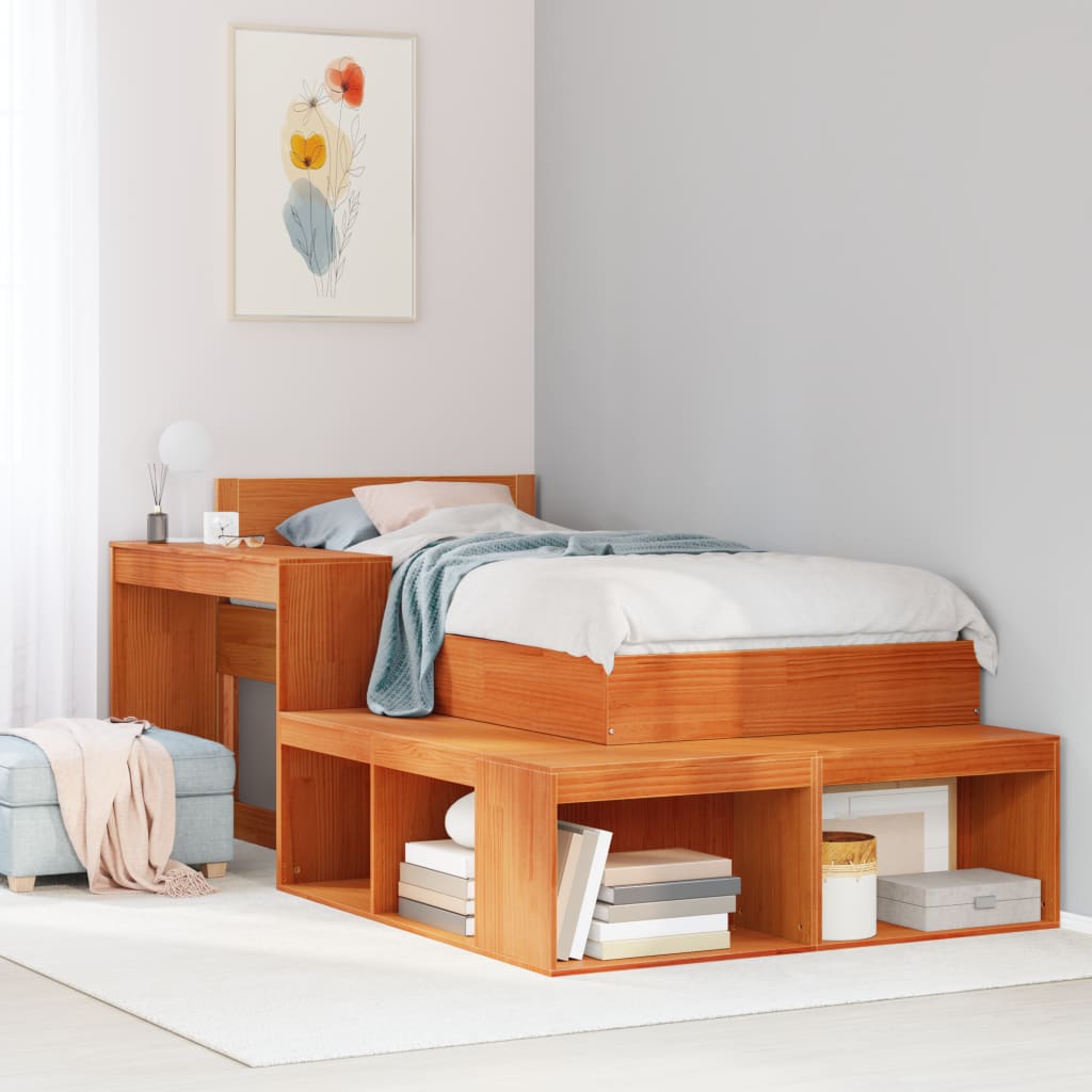 Nachtkastje met bureau 222x122x75 cm grenenhout wasbruin – afbeelding 1