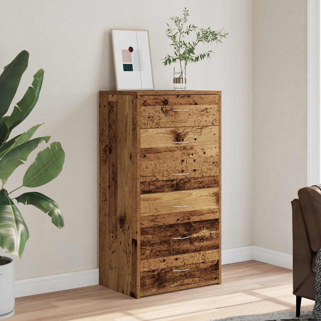Dressoir met 6 lades 50x34x96 cm bewerkt hout oud houtkleurig