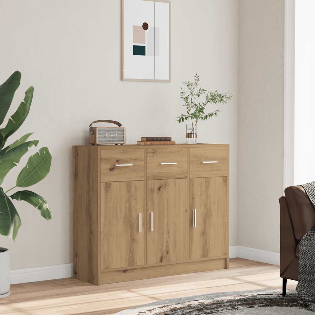 Dressoir 91x28x75 cm bewerkt hout artisanaal eikenkleur – afbeelding 1