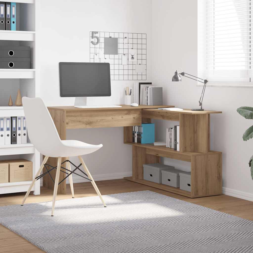 Hoekbureau 200,5x50x76 cm bewerkt hout artisanaal eikenkleur