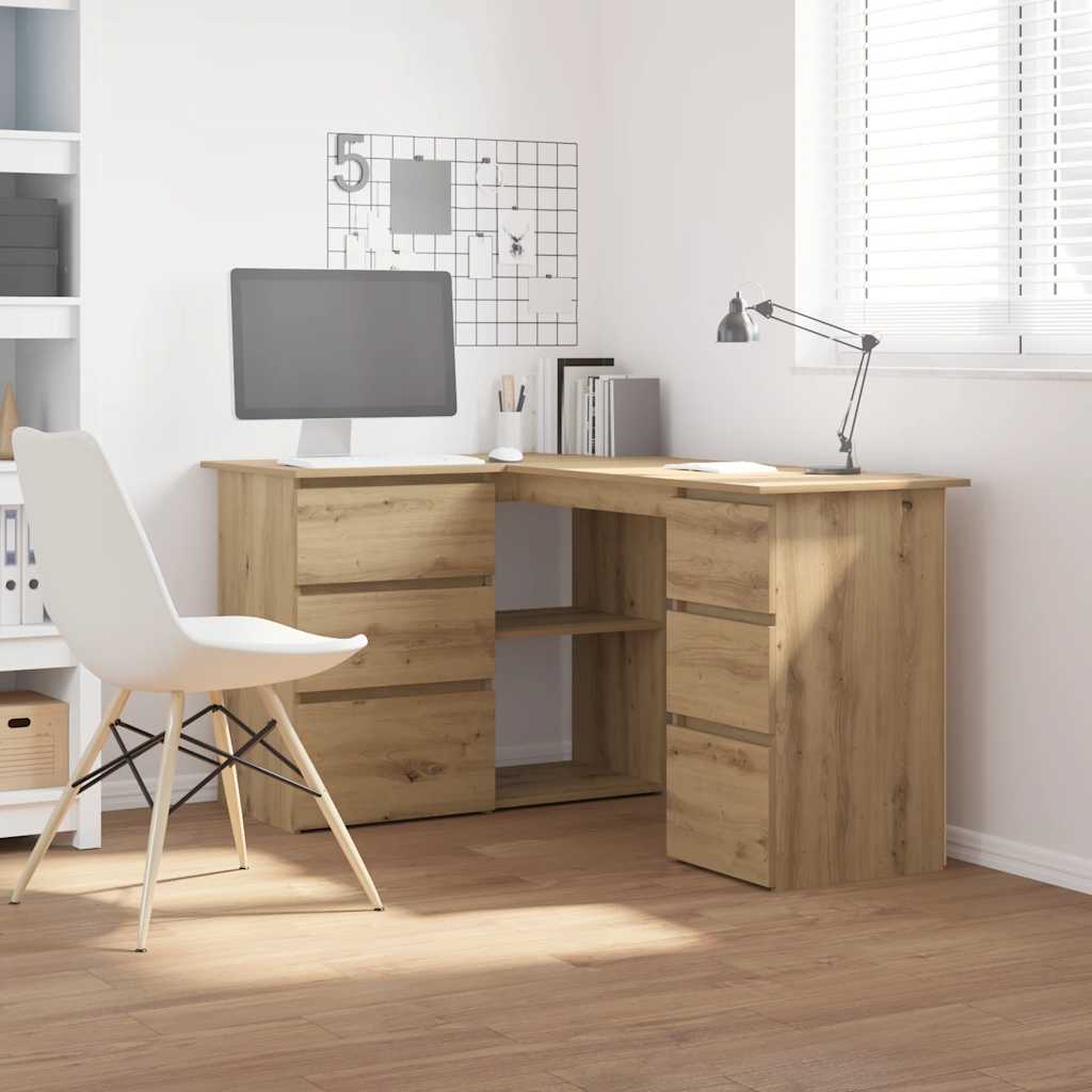 Hoekbureau 145x100x76 cm bewerkt hout artisanaal eikenkleur
