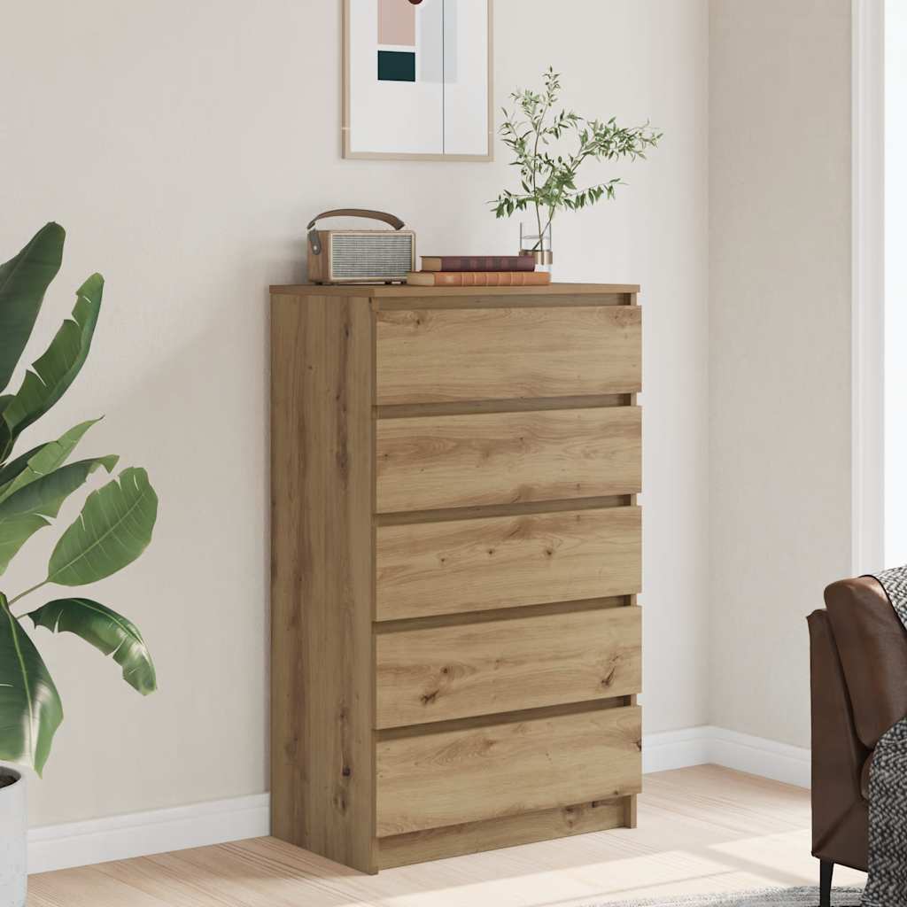 Ladekast 60x36x103 cm bewerkt hout artisanaal eikenkleur