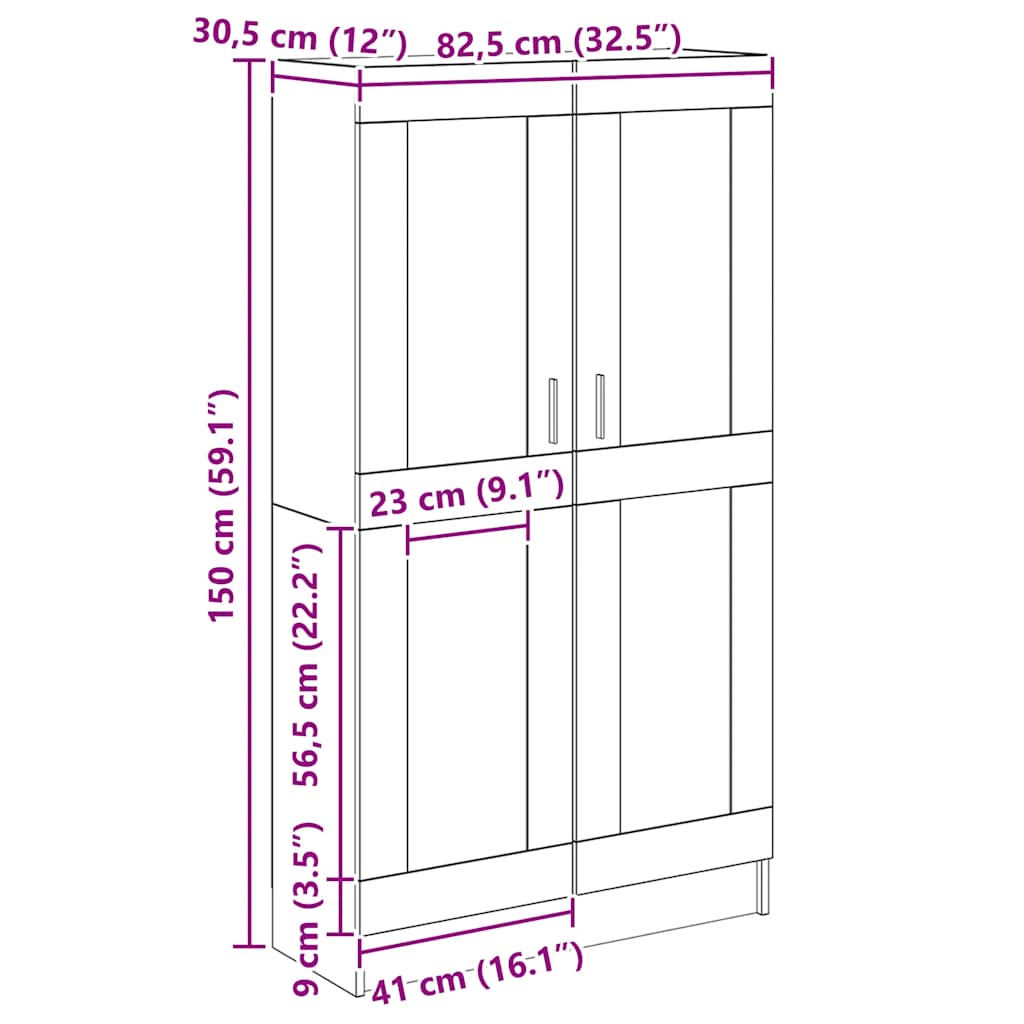 Boekenkast 82,5x30,5x150 cm bewerkt hout artisanaal eikenkleur – afbeelding 10