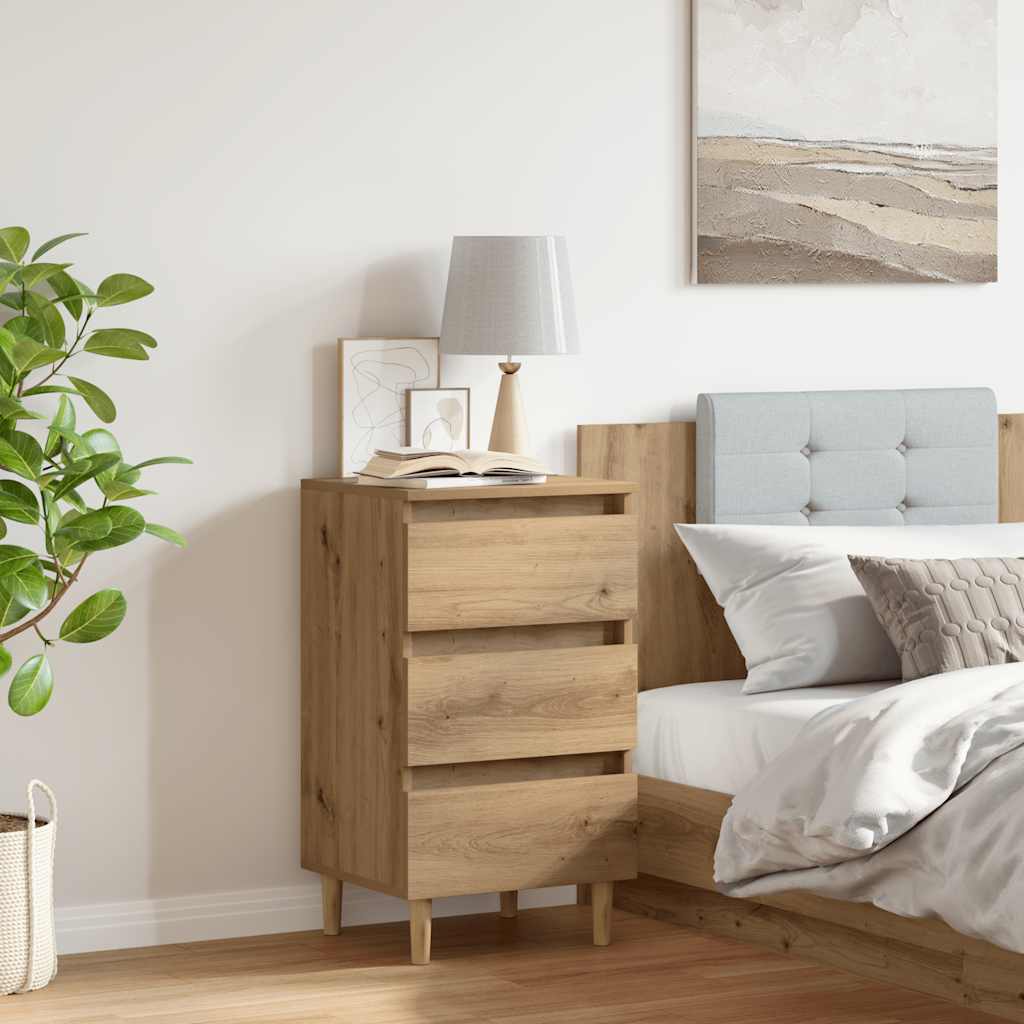 Nachtkastje 40x35x69 cm bewerkt hout artisanaal eikenkleur