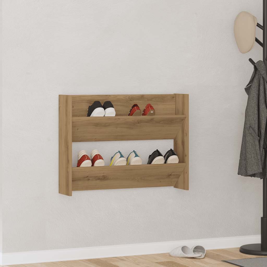 Wandschoenenkast 80x18x60 cm bewerkt hout artisanaal eikenkleur