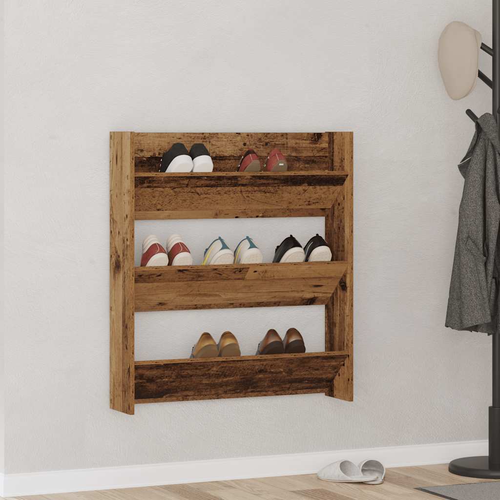 Wandschoenenkast 80x18x90 cm bewerkt hout oud houtkleurig
