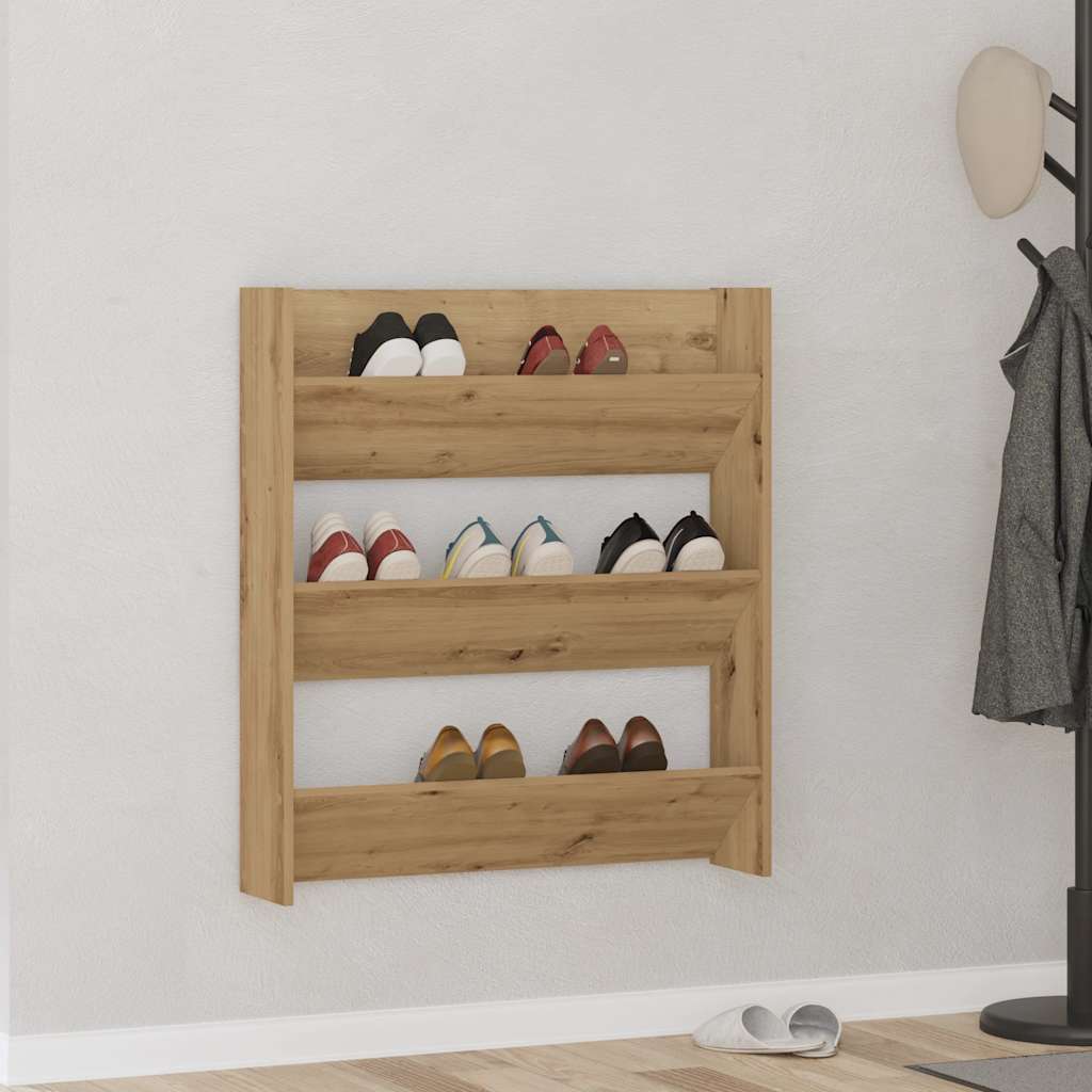 Wandschoenenkast 80x18x90 cm bewerkt hout artisanaal eikenkleur – afbeelding 1