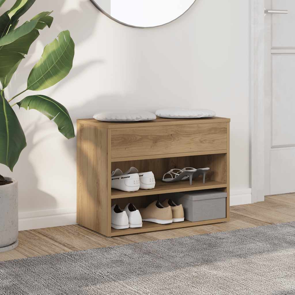 Schoenenbankje 60x30x45 cm bewerkt hout artisanaal eikenkleur