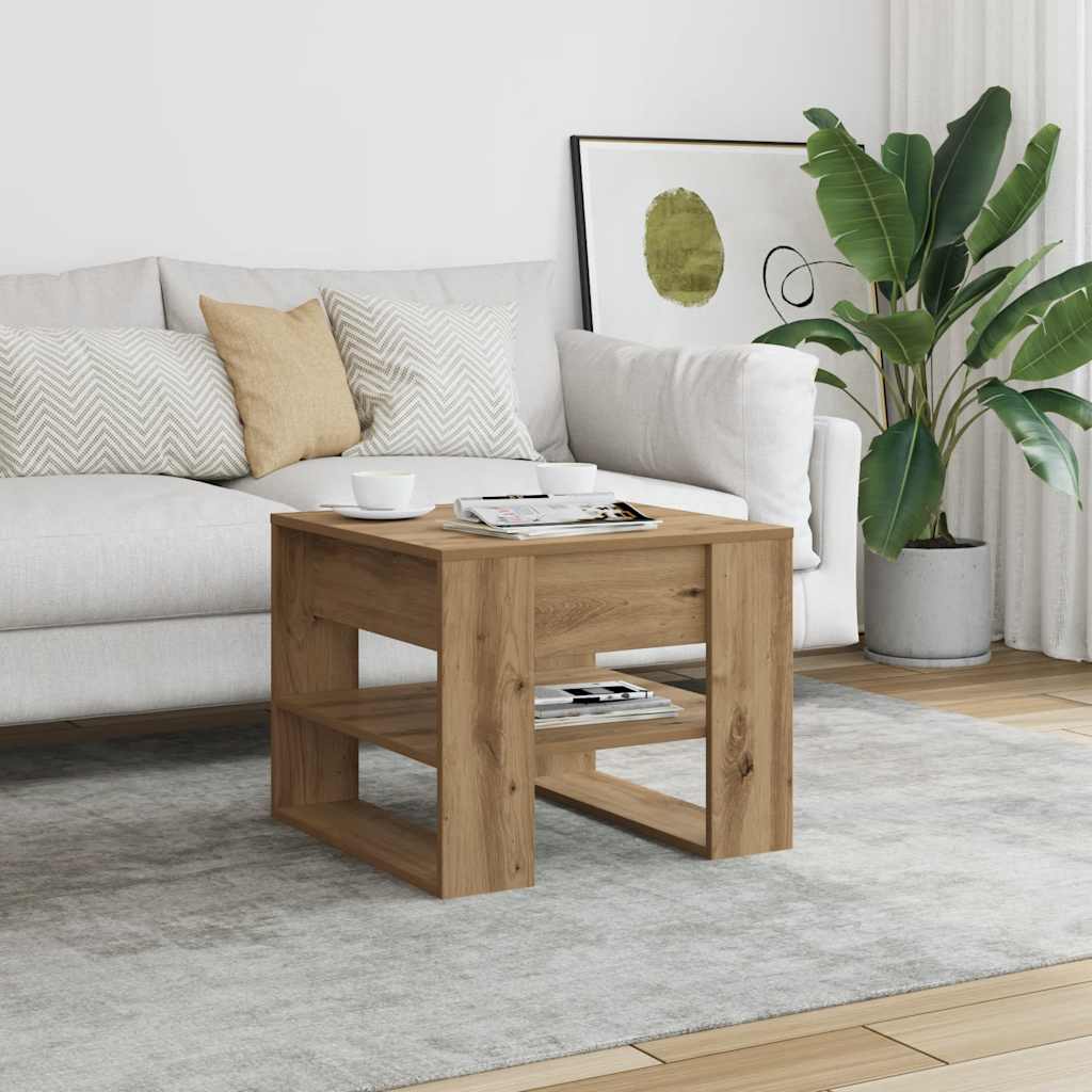 Salontafel 55,5x55x45 cm bewerkt hout artisanaal eikenkleur – afbeelding 1