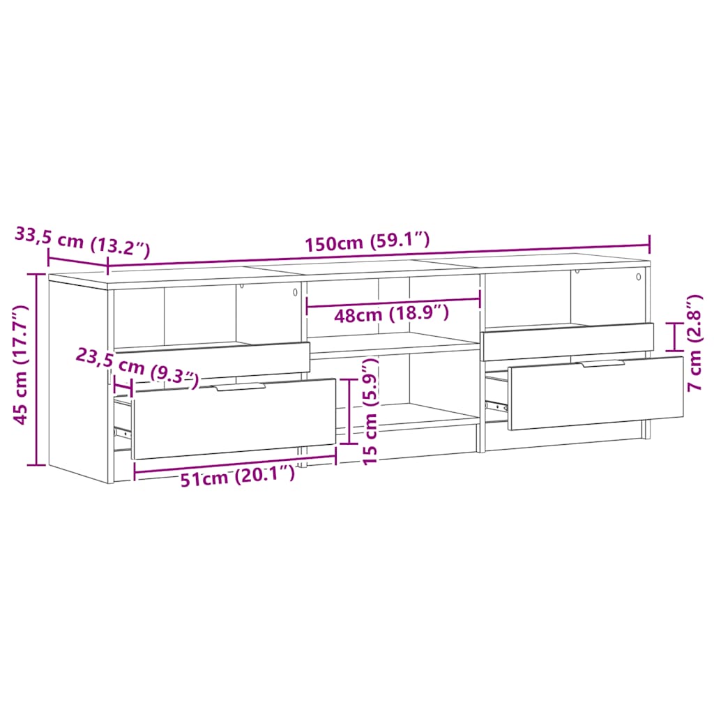 Tv-meubel 150x33,5x45 cm bewerkt hout artisanaal eikenkleur – afbeelding 10