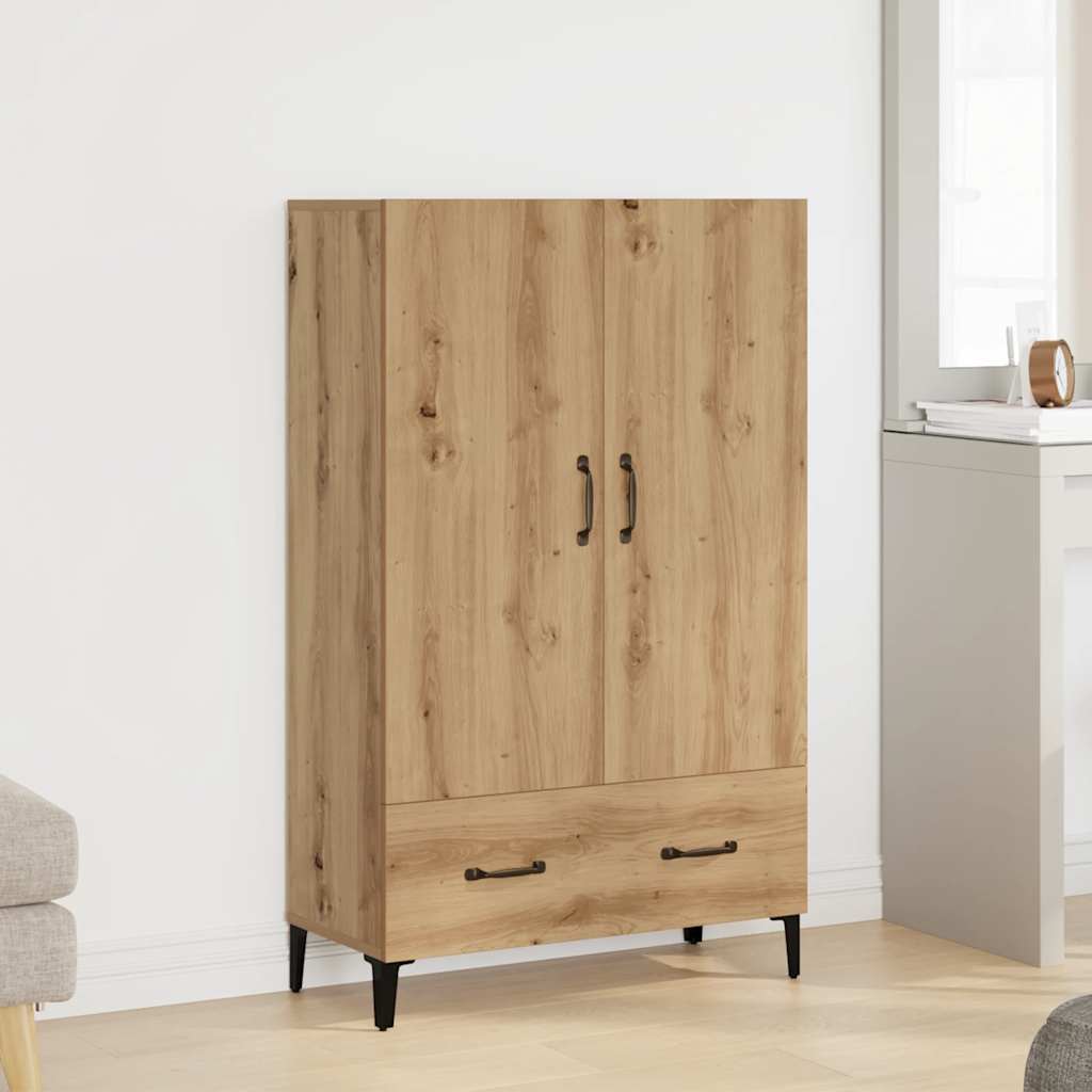 Hoge kast 70x31x115 cm bewerkt hout artisanaal eikenkleur
