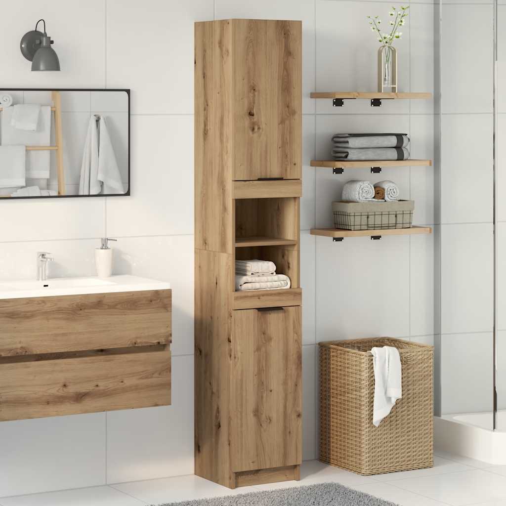 Badkamerkast 32x34x188,5 cm bewerkt hout artisanaal eikenkleur