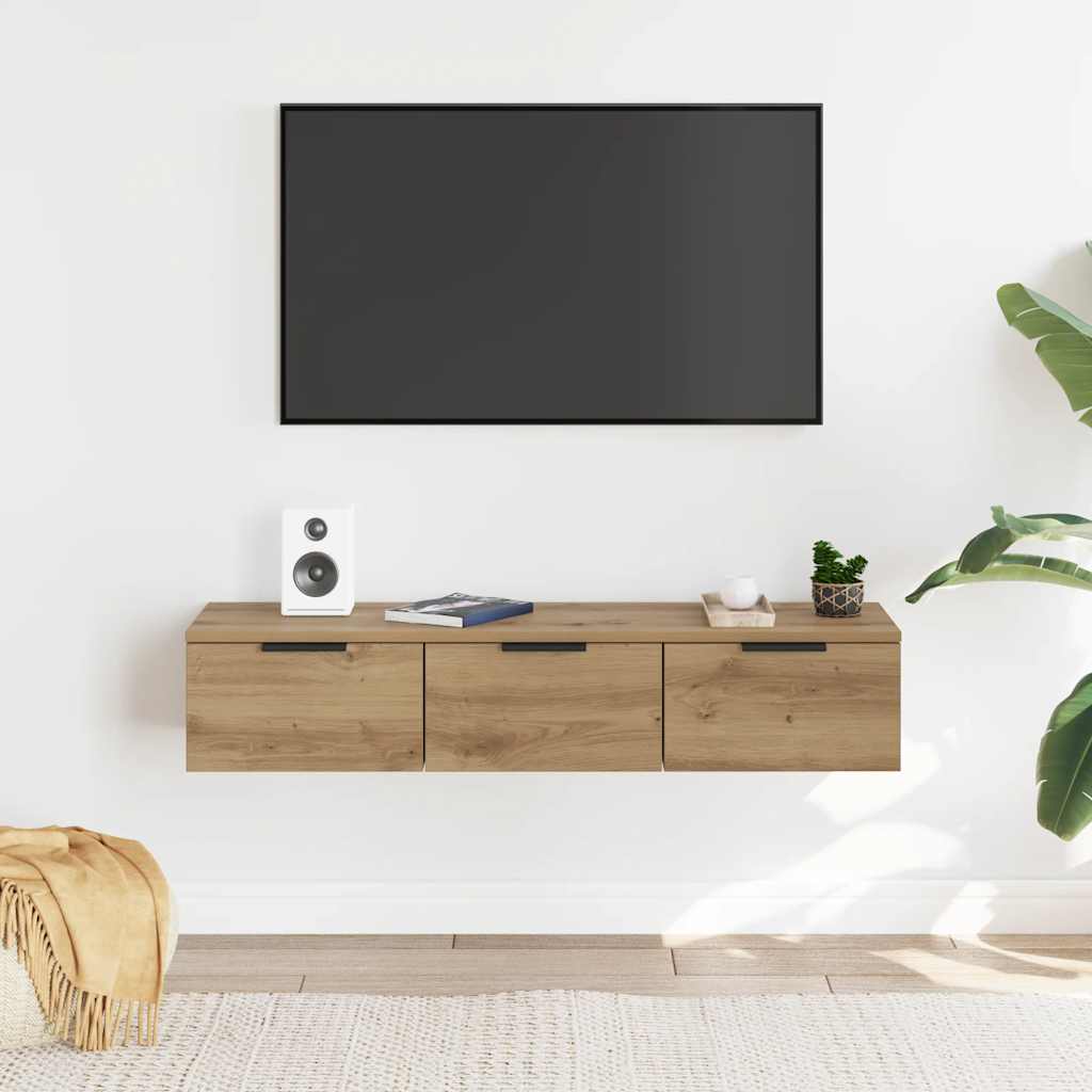 Wandkast 102x30x20 cm bewerkt hout artisanaal eikenkleur