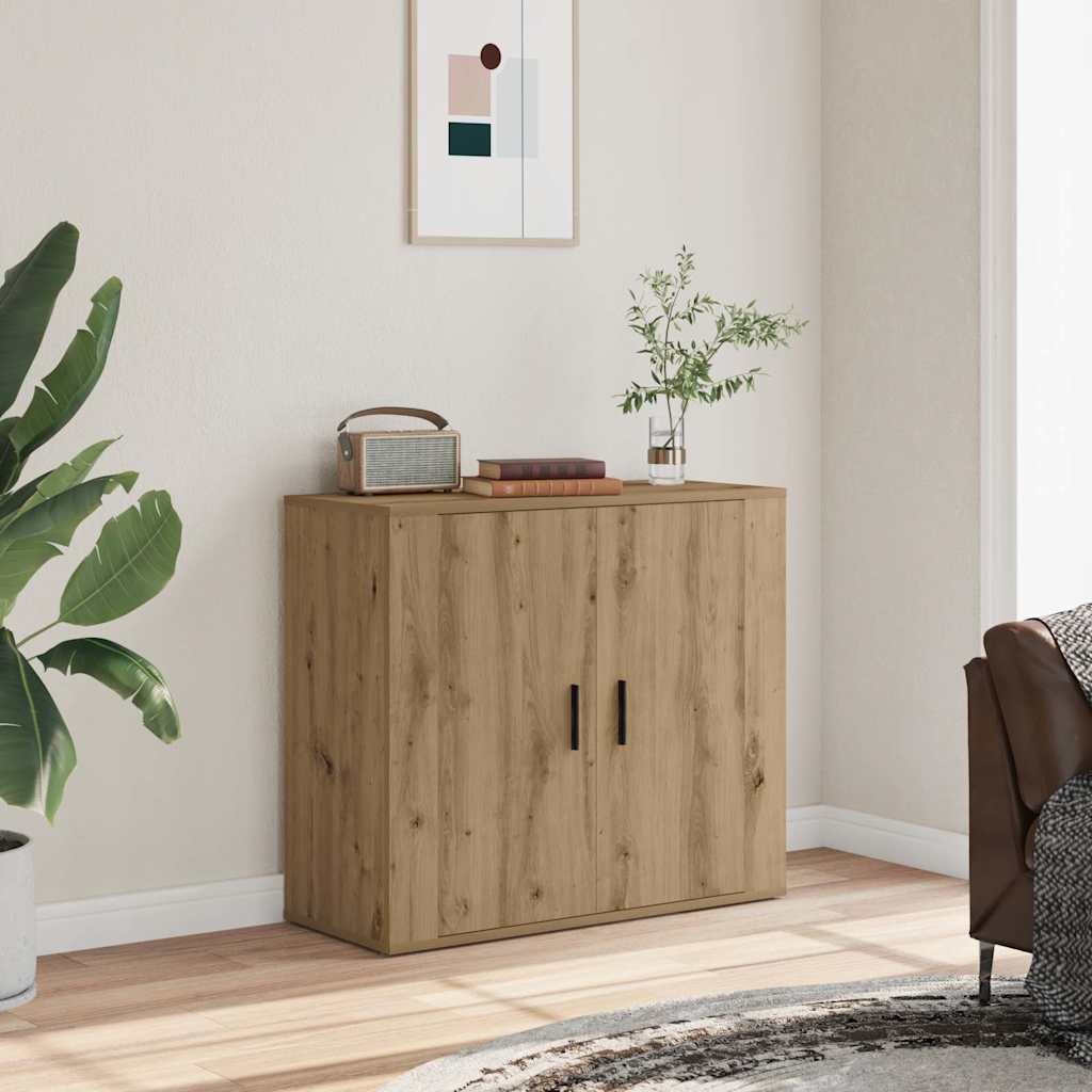 Dressoir 80x33x70 cm bewerkt hout artisanaal eikenkleurig – afbeelding 1