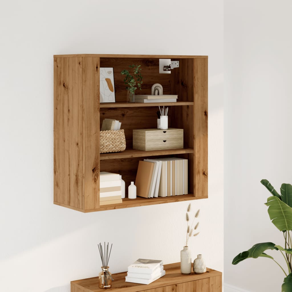 Wandkast 80x33x80 cm bewerkt hout artisanaal eikenkleur – afbeelding 1