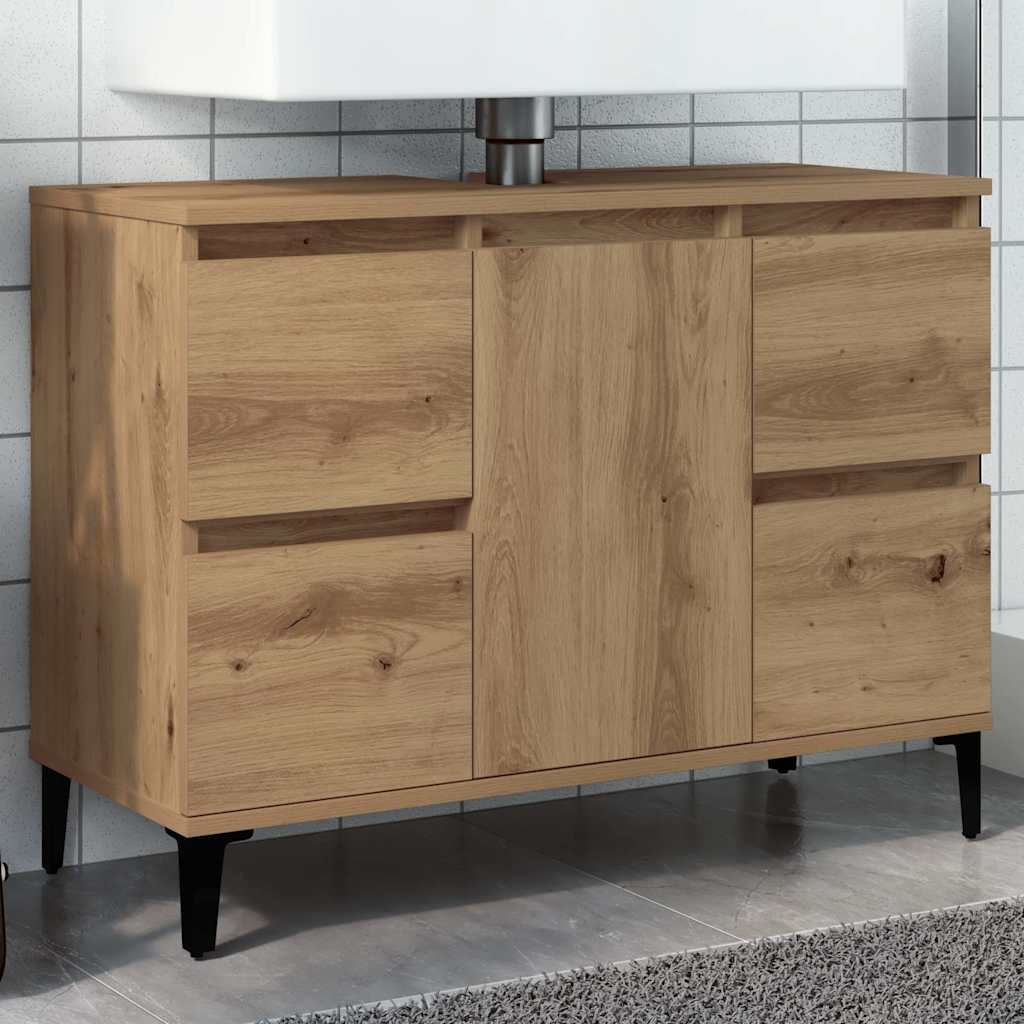 Wastafelkast 80x33x60 cm bewerkt hout artisanaal eikenkleur