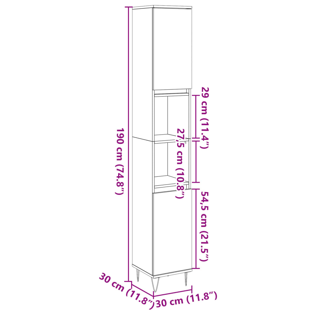 Badkamerkast 30x30x190 cm bewerkt hout betongrijs – afbeelding 11