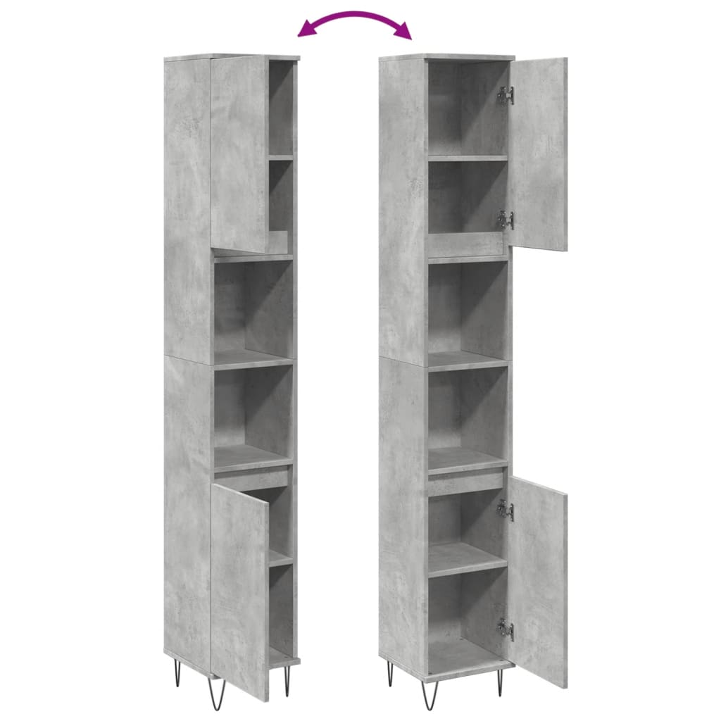 Badkamerkast 30x30x190 cm bewerkt hout betongrijs – afbeelding 8