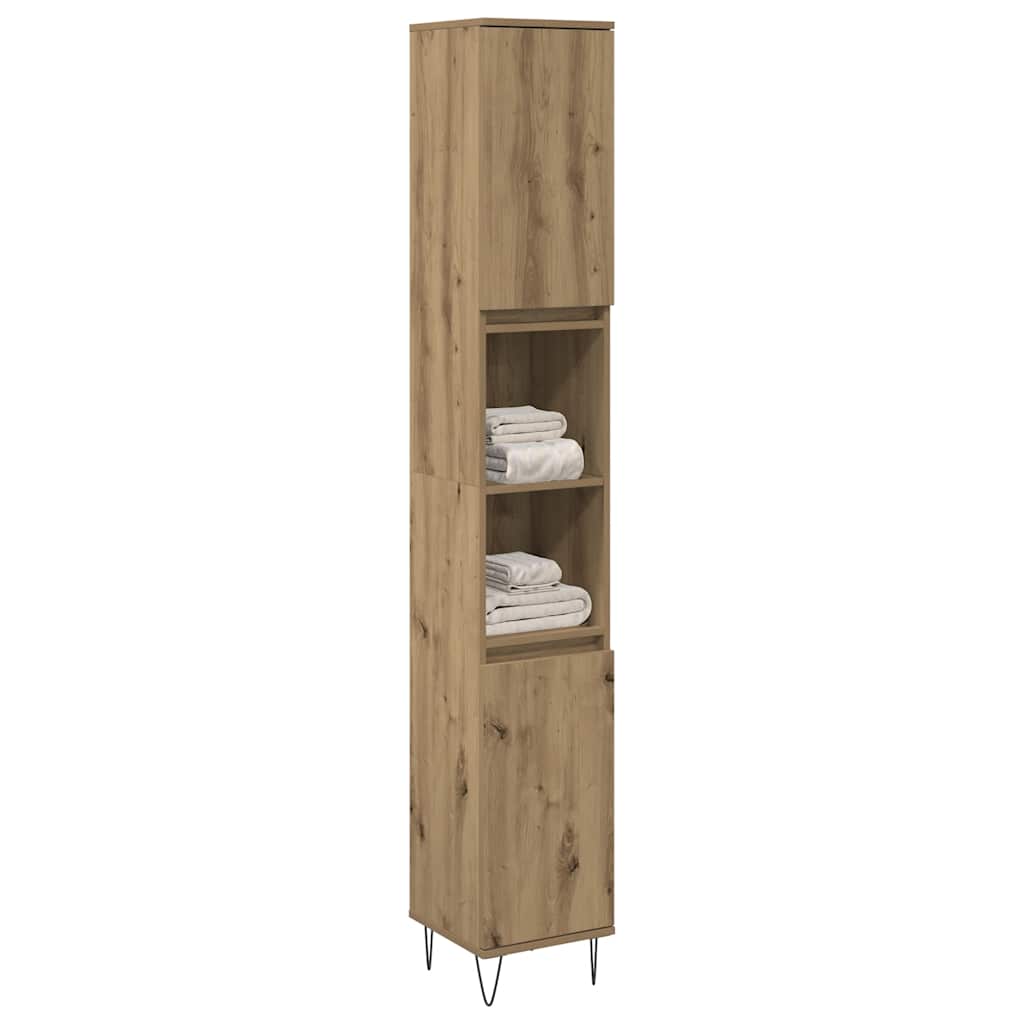 Badkamerkast 30x30x190 cm bewerkt hout artisanaal eikenkleurig