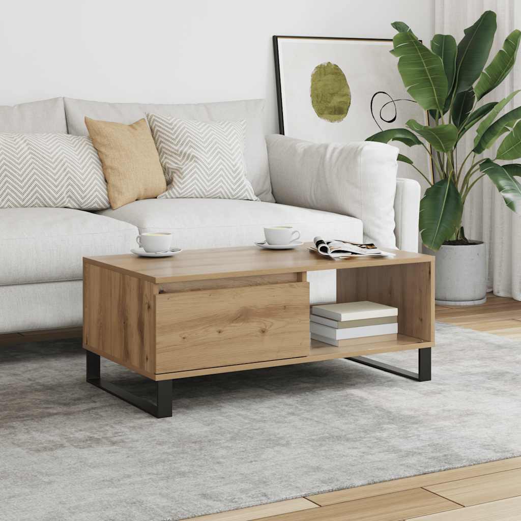 Salontafel 90x50x36,5 cm bewerkt hout artisanaal eikenkleurig – afbeelding 1