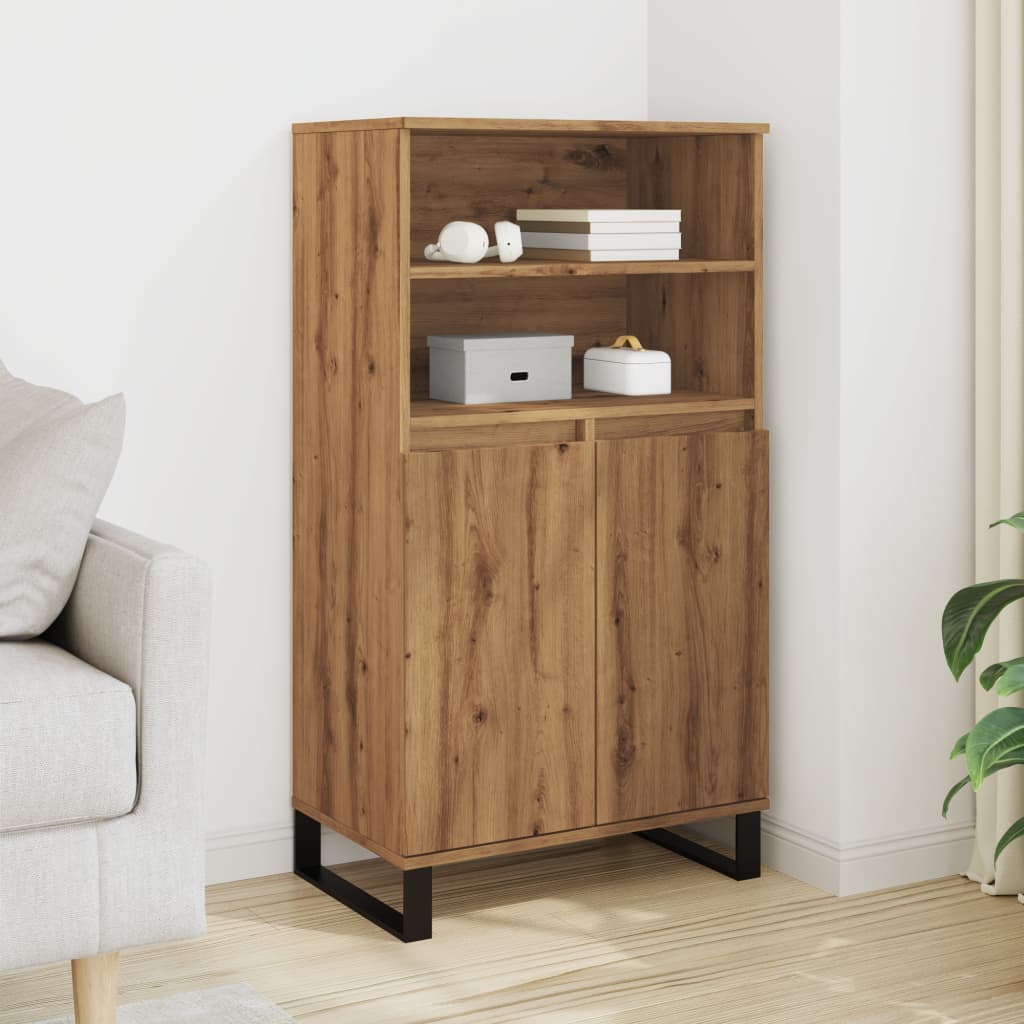 Hoge kast 60x36x110 cm bewerkt hout artisanaal eikenkleur