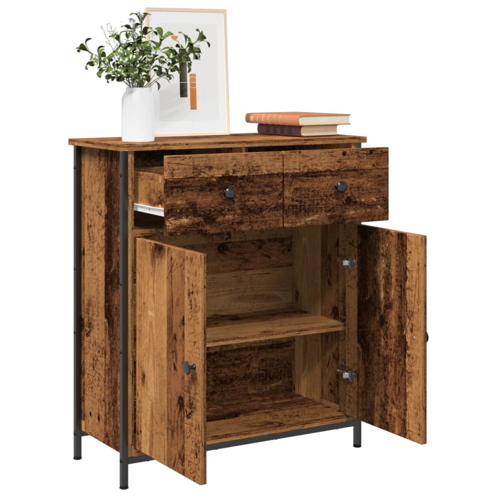 Dressoir 70x30x80 cm bewerkt hout oud houtkleurig – afbeelding 1