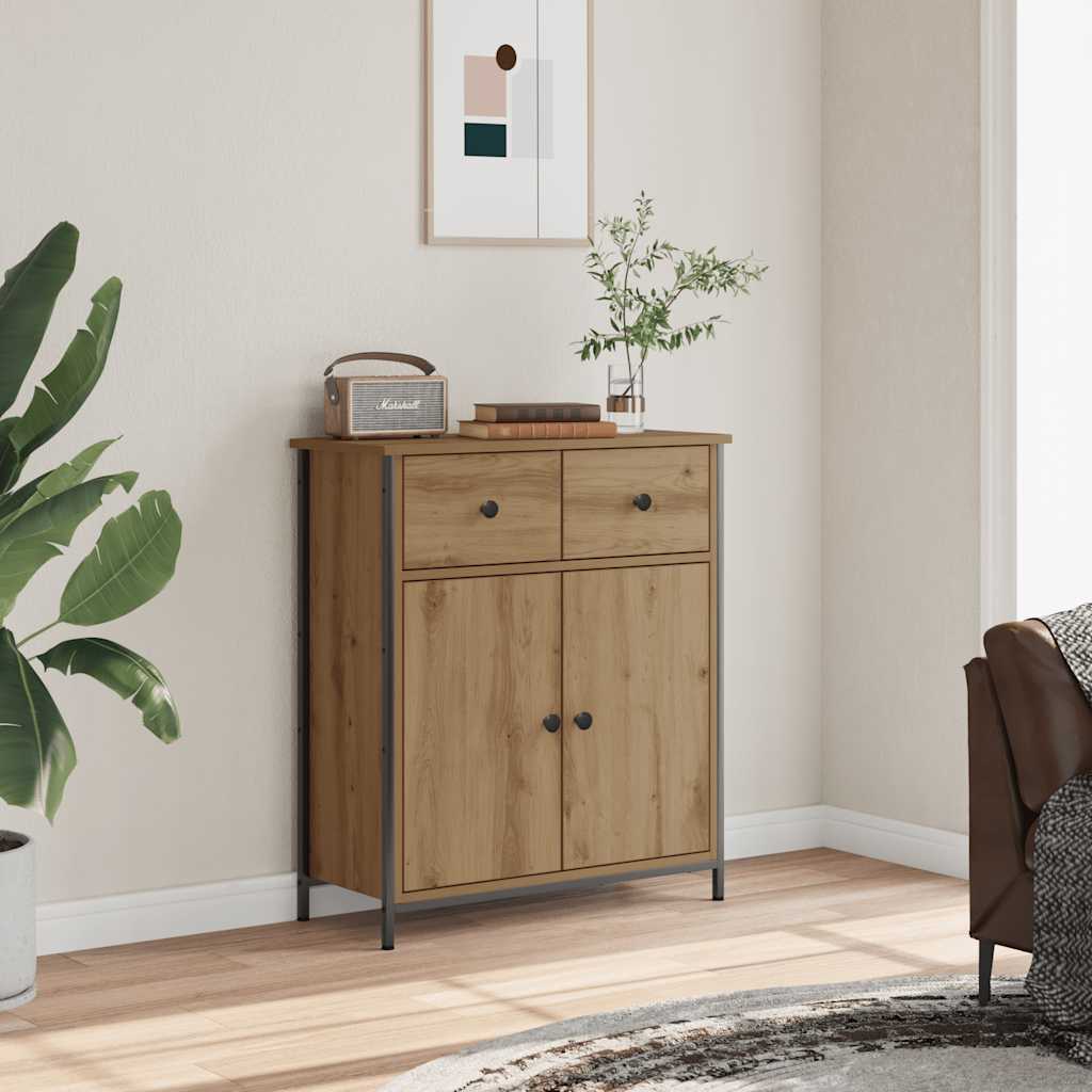 Dressoir 70x30x80 cm bewerkt hout artisanaal eikenkleur