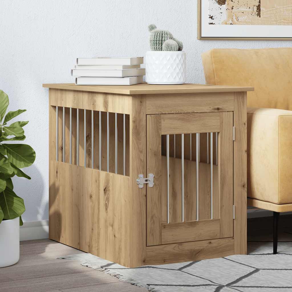 Hondenbench 55x75x65 cm bewerkt hout artisanaal eikenkleurig