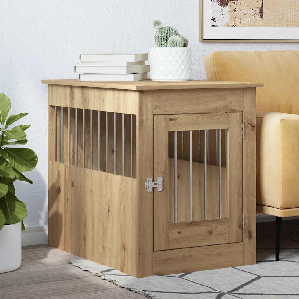 Hondenbench 55x80x68 cm bewerkt hout artisanaal eikenkleurig
