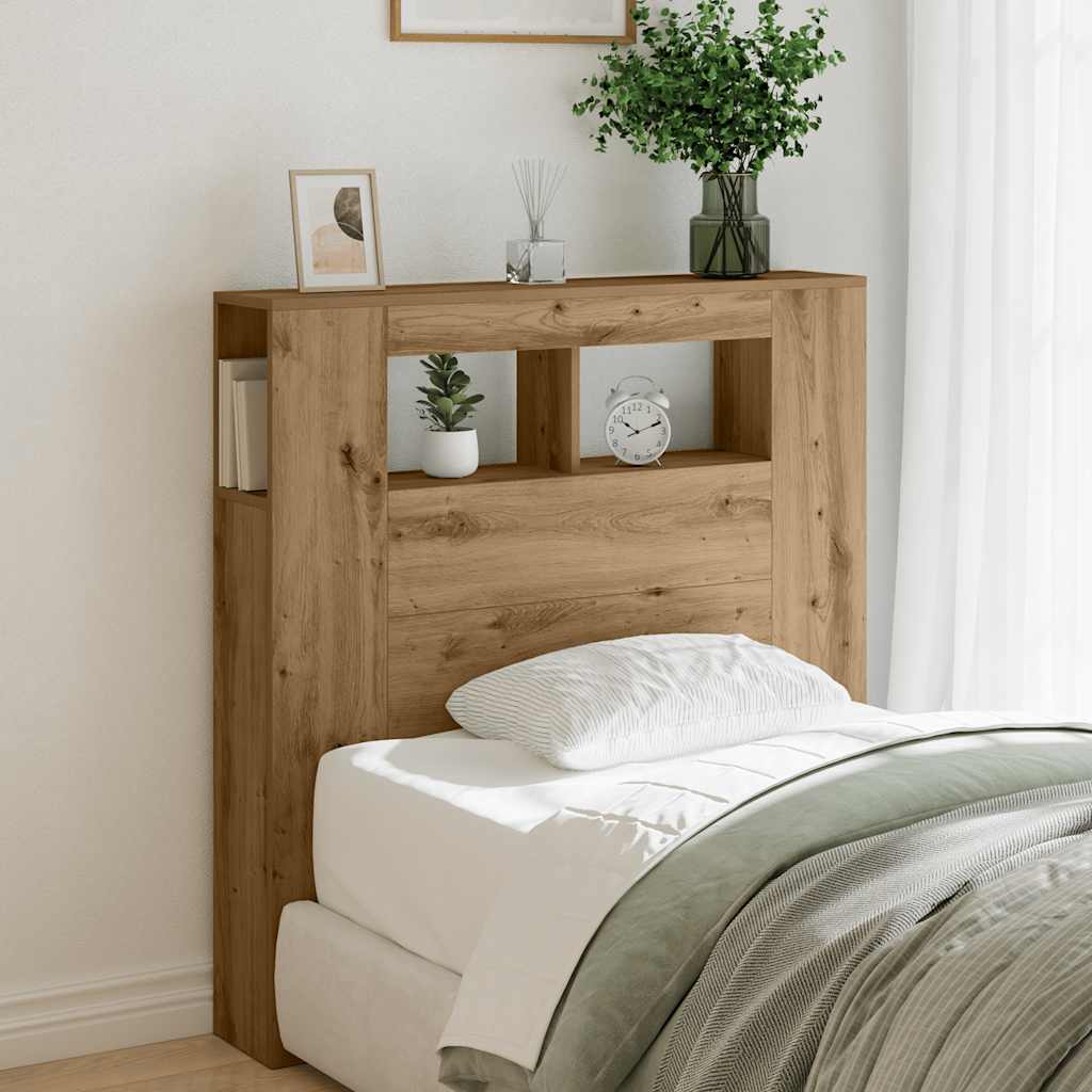Hoofdeinde met LED 100x18,5x103,5 cm hout artisanaal eikenkleur – afbeelding 1