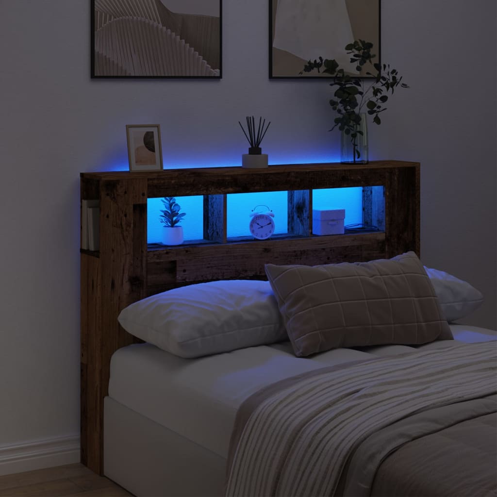Hoofdeinde met LED 140x18,5x103,5 cm bewerkt hout oud hout