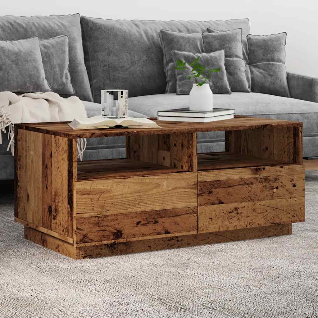 Salontafel met LED-verlichting 90x49x40 cm oud houtkleurig – afbeelding 1