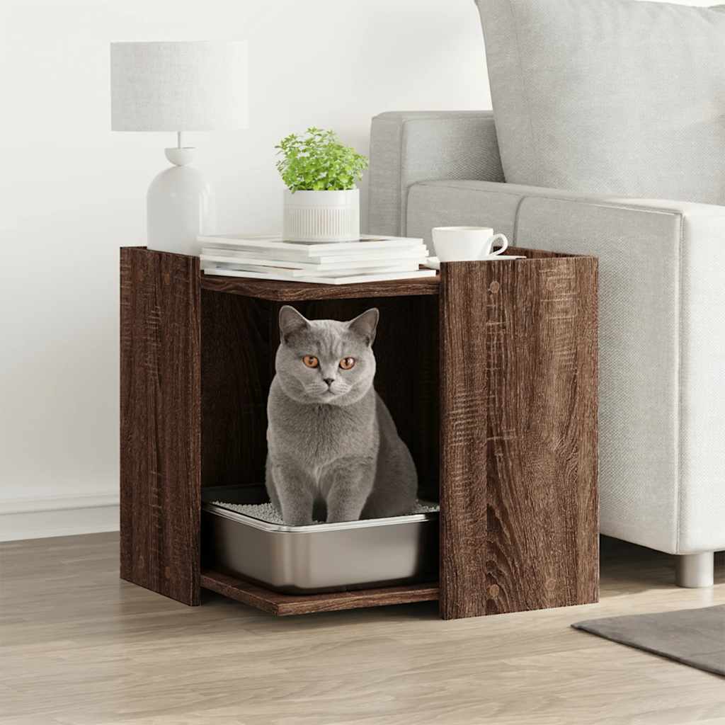 Kattenbakkast 53x53x51 cm bewerkt hout bruin eikenkleurig