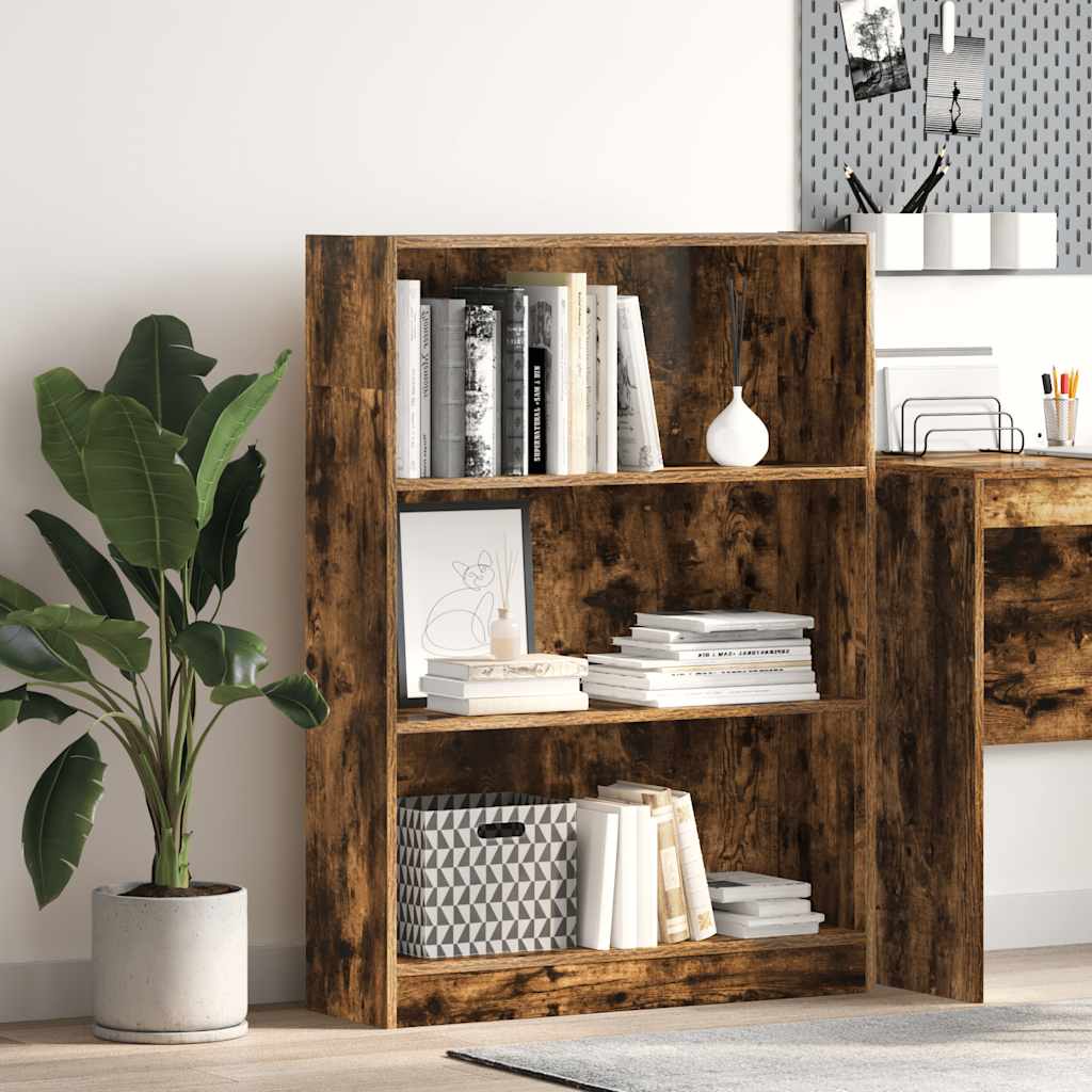Boekenkast 80x24x109 cm bewerkt hout gerookt eikenkleurig