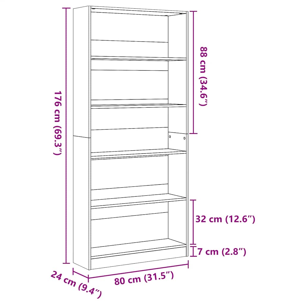 Boekenkast 80x24x176 cm bewerkt hout betongrijs – afbeelding 10